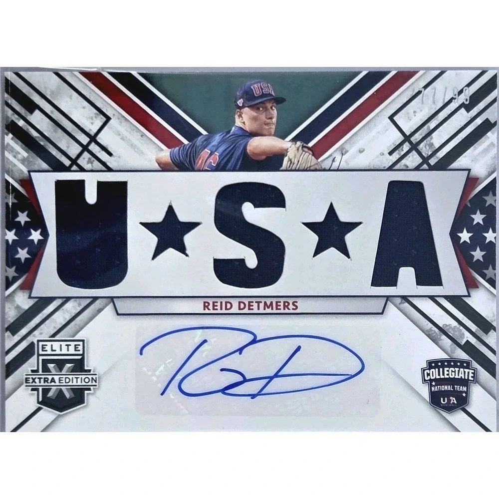 2019 Panini Elite Extra Edition- Reid Detmers Team USA Triple Patch Auto #/99